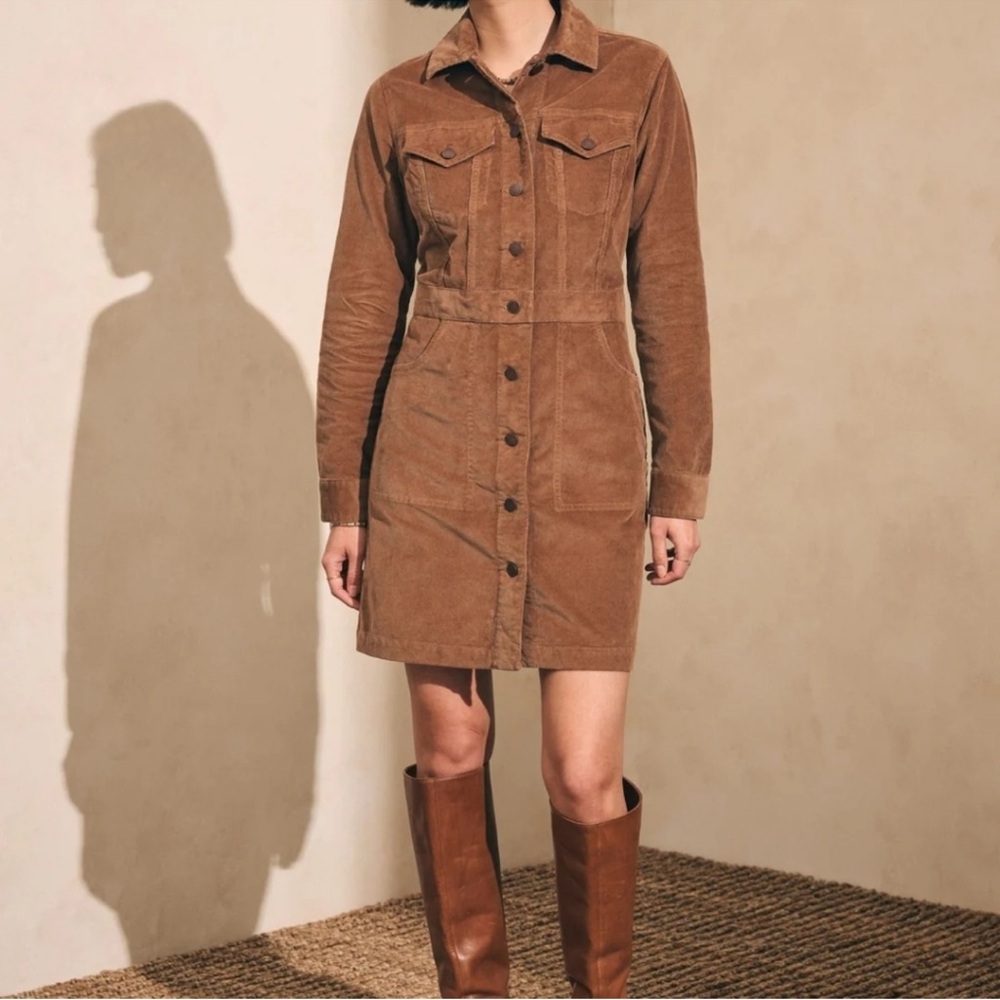 Faherty Corduroy Michelle Button Up Brown Dress - image 1